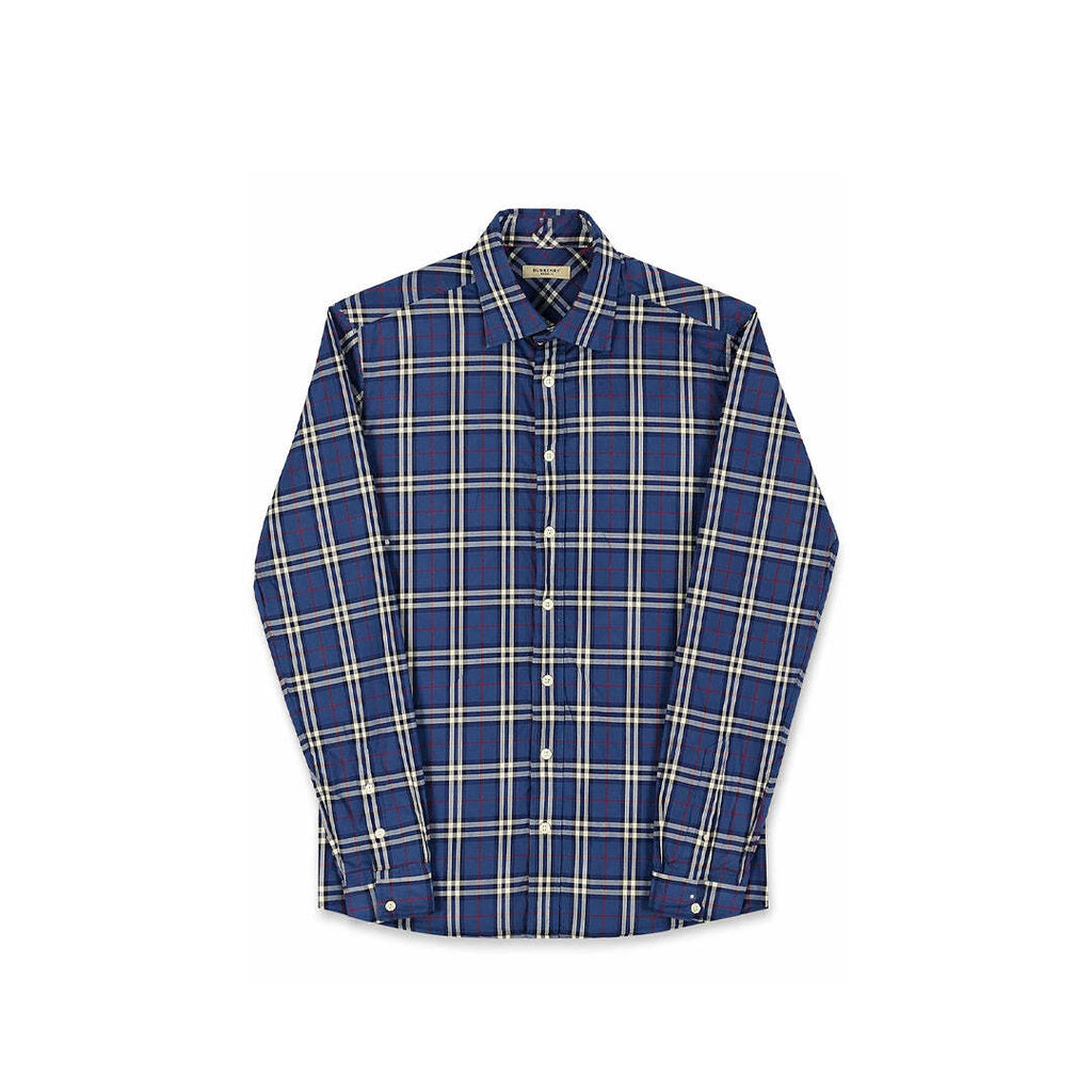 Burberry London Blue Nova Check Plaid Cotton Shirt Medium Men's