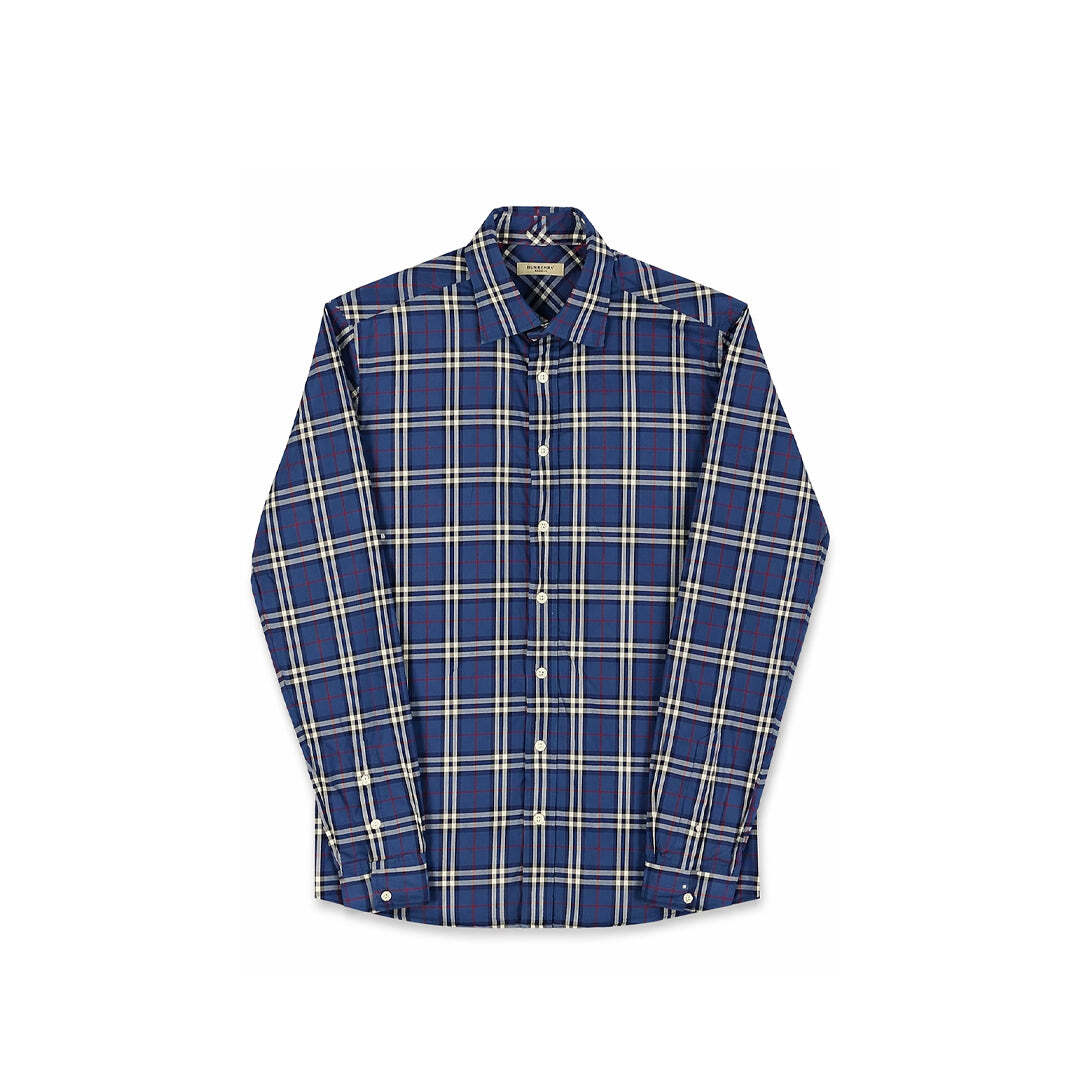Burberry London Blue Nova Check Plaid Cotton Shirt Medium Men's