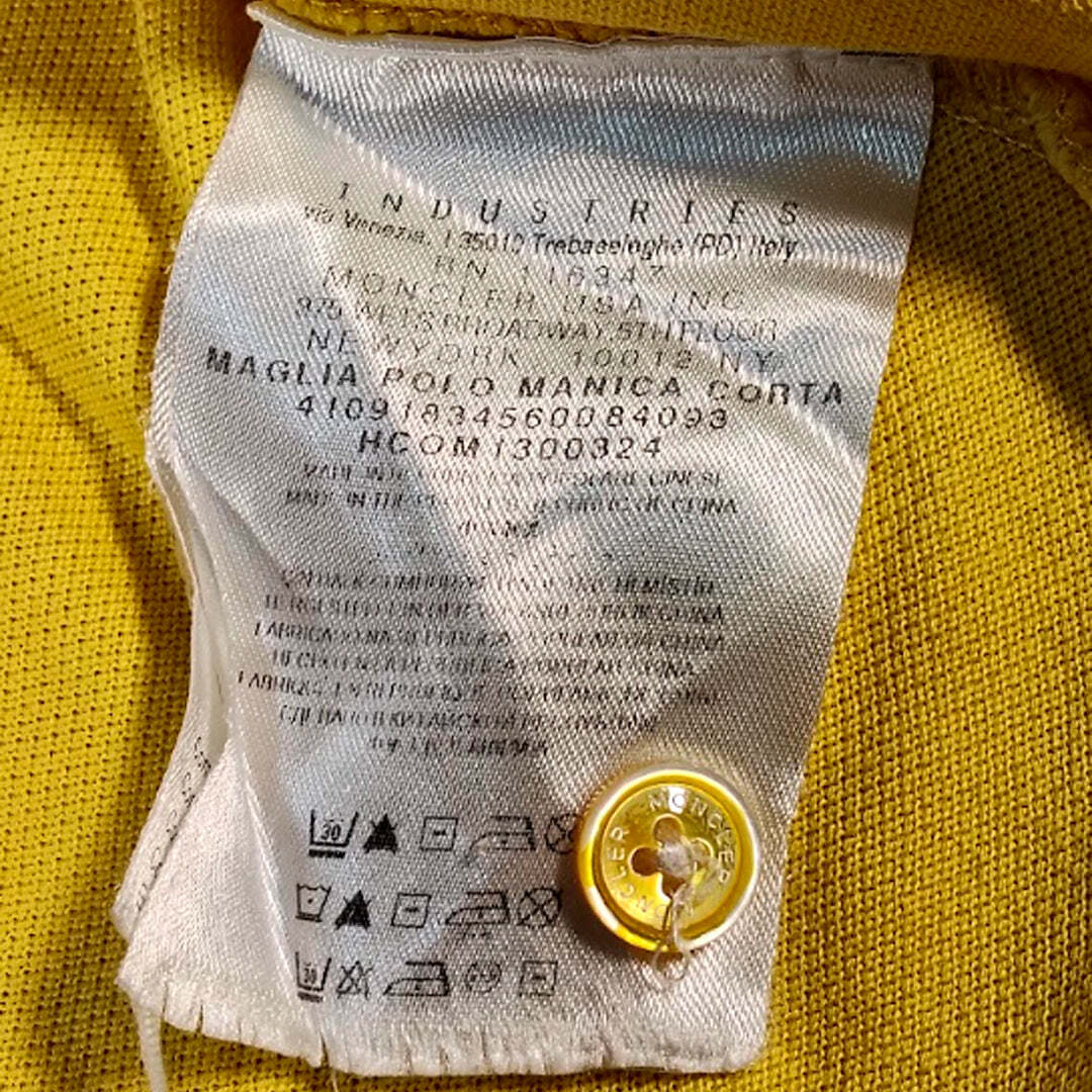Moncler Yellow Polo Shirt Men's Medium Cotton Piqué Logo Patch Short Sleeve