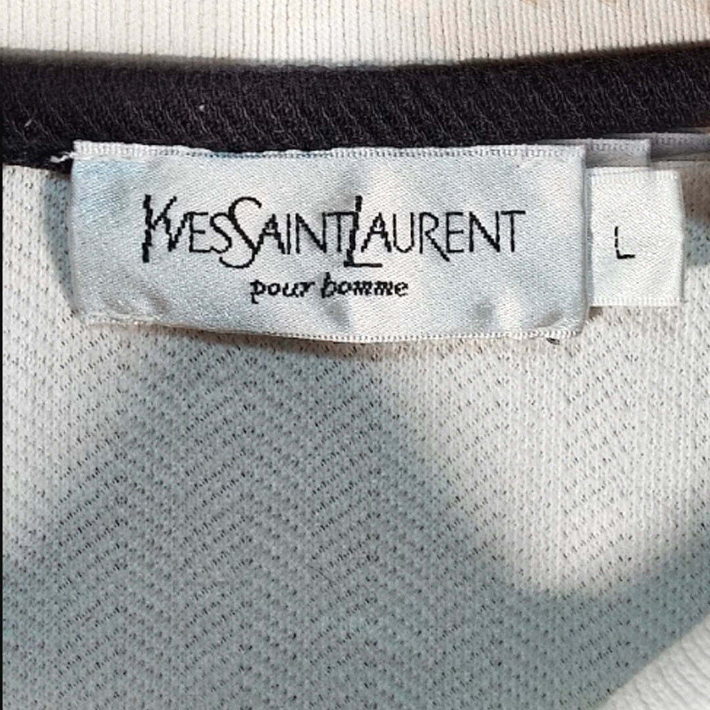 Vintage Yves Saint Laurent Pour Homme Herringbone Polo Shirt Cream Men's Large