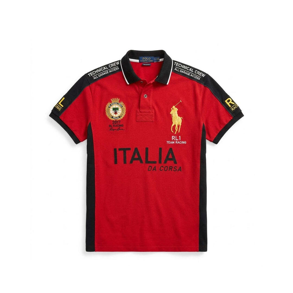 Polo Ralph Lauren RL Racing Italia Da Corsa Polo Shirt Red Black Custom Fit Medium