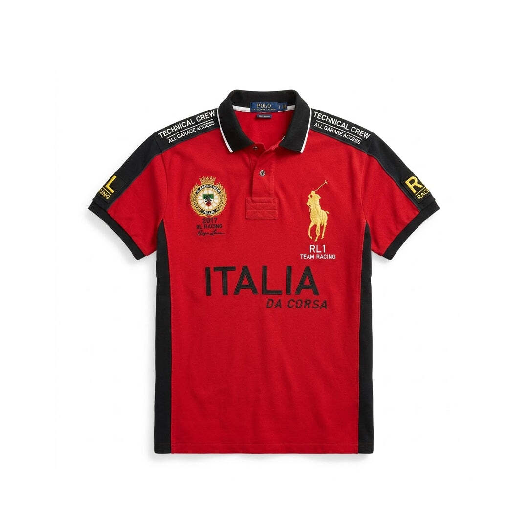 Polo Ralph Lauren RL Racing Italia Da Corsa Polo Shirt Red Black Custom Fit Medium