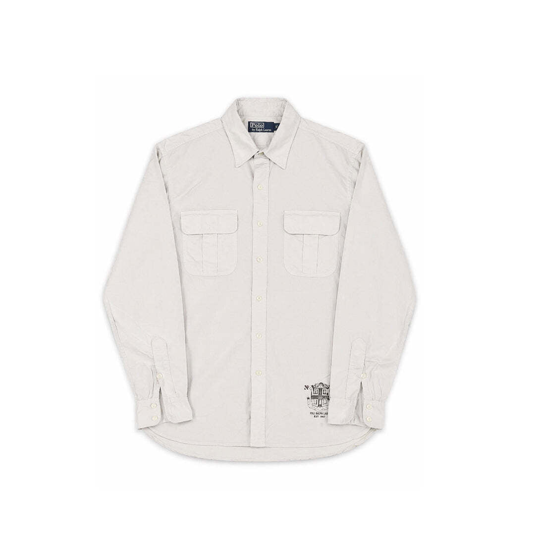 Vintage Polo Ralph Lauren Utility Shirt White Double Pocket Button Up Men's Medium