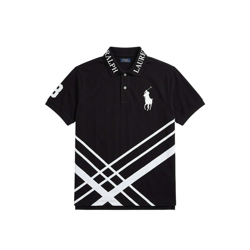 Polo Ralph Lauren Big Pony Black Cotton Polo Shirt with White Logo and Stripe XL