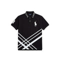 Polo Ralph Lauren Big Pony Black Cotton Polo Shirt with White Logo and Stripe XL