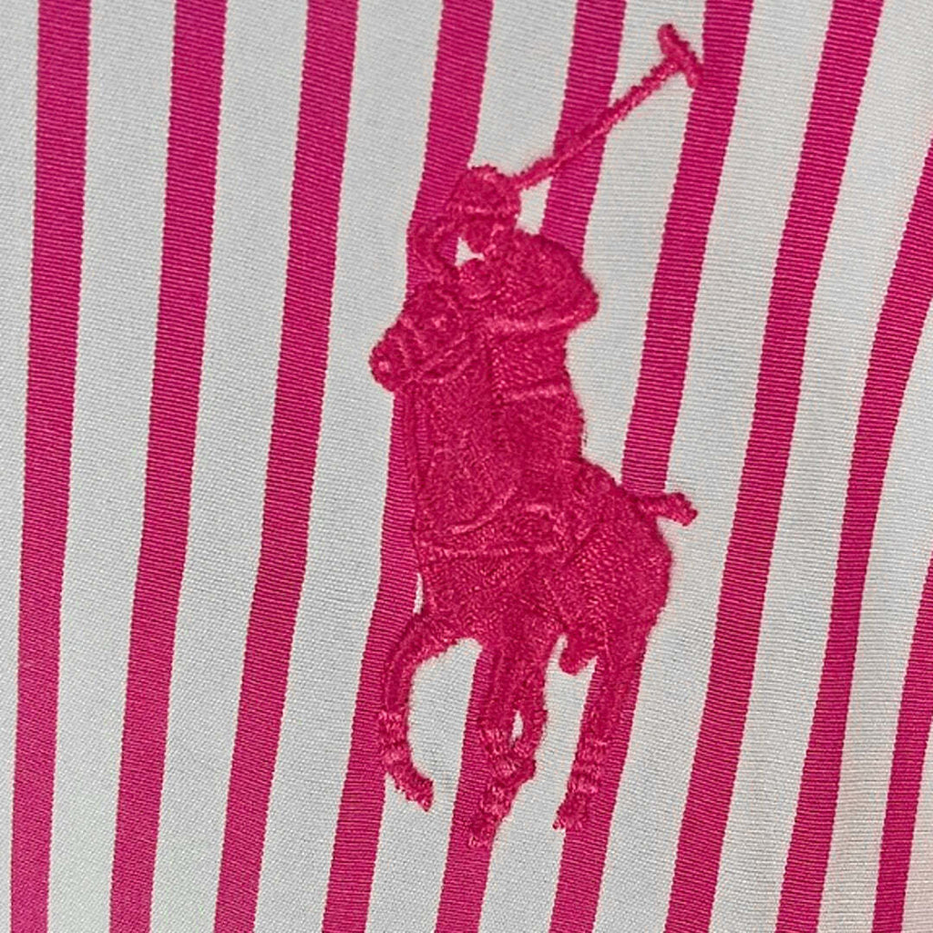 Ralph Lauren Sport Pink White Striped Button Shirt Women's Pony Logo