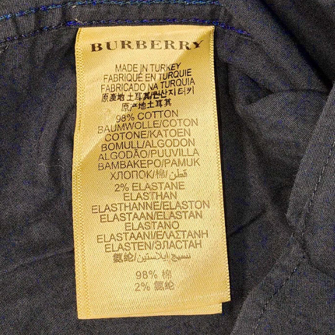 Burberry Brit Navy Stretch Cotton Shirt Men's Small Long Sleeve Nova Check Collar