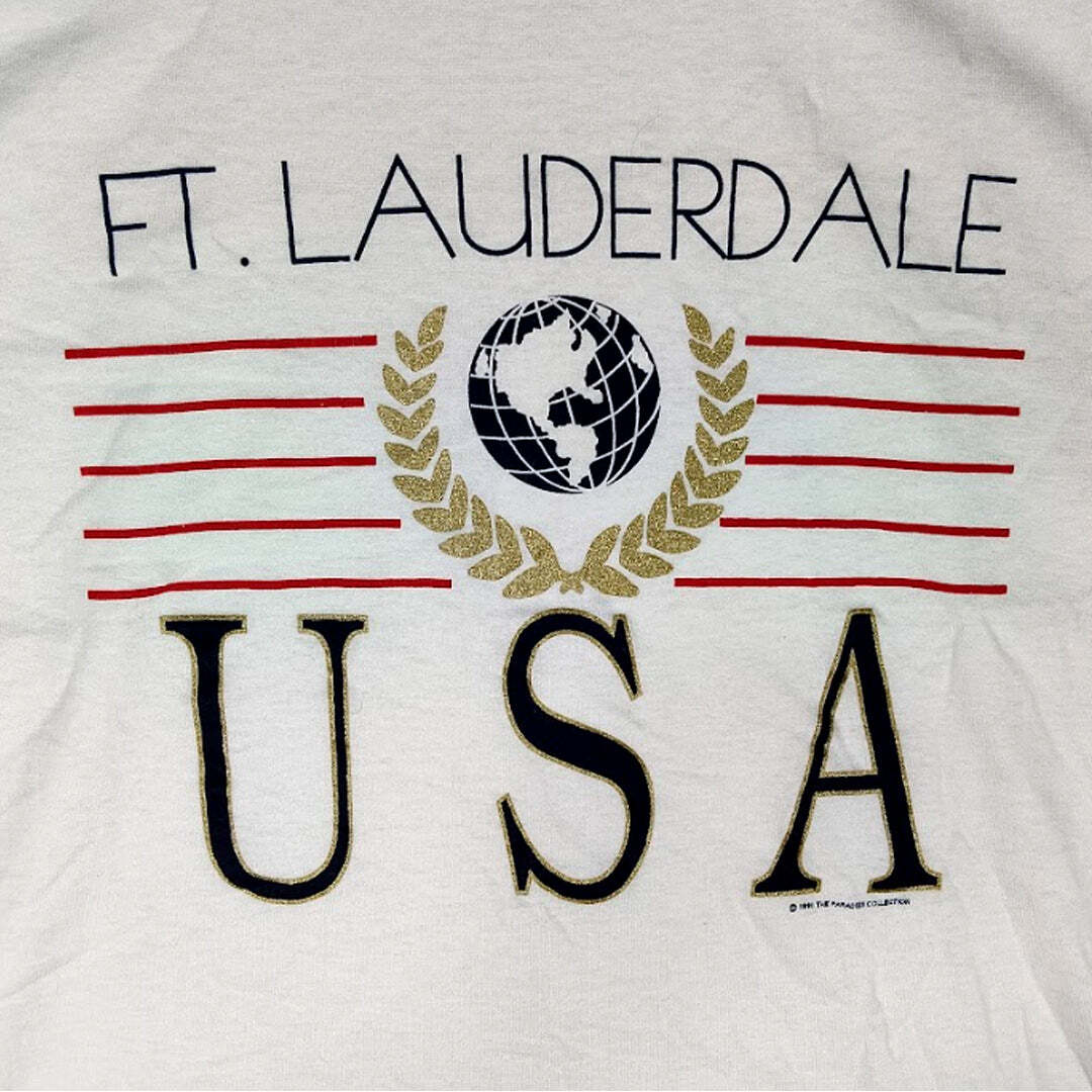 Vintage Single Stitch Fruit of the Loom Ft. Lauderdale USA Graphic T-Shirt White Made in USA Large