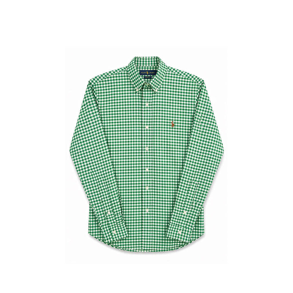Ralph Lauren Slim Fit Stretch Oxford Green Gingham Check Shirt Men's Medium