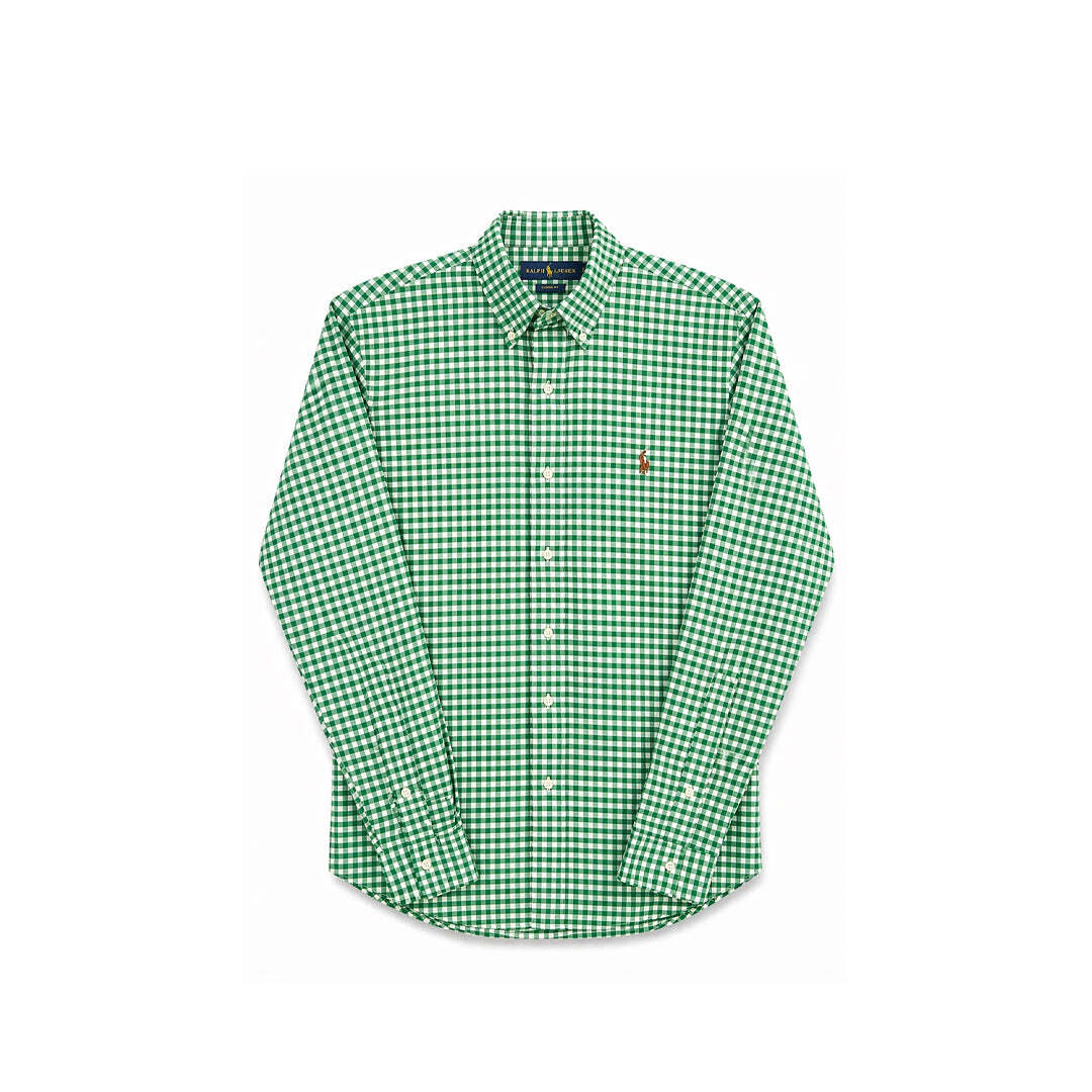 Ralph Lauren Slim Fit Stretch Oxford Green Gingham Check Shirt Men's Medium
