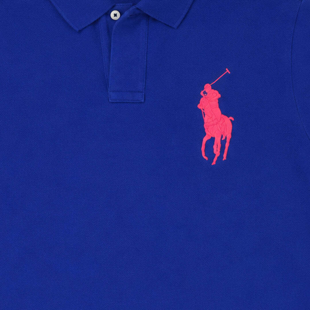 Unisex Polo Ralph Lauren Big Pony Custom Fit Blue Polo Shirt with Pink Logo