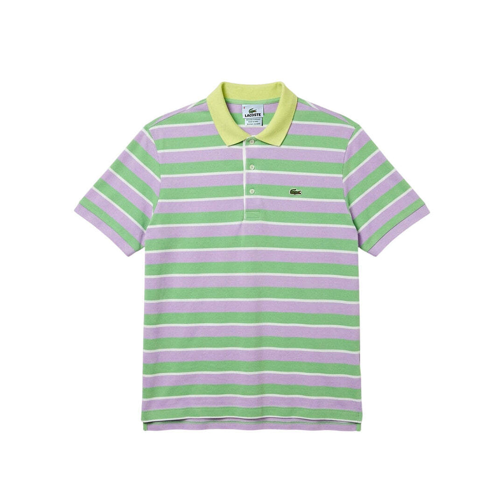 Lacoste Men's Green Purple Striped Polo Shirt Size 6 Cotton Classic Casual