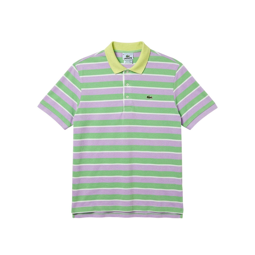 Lacoste Men's Green Purple Striped Polo Shirt Size 6 Cotton Classic Casual