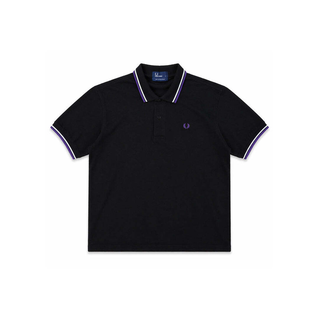 Fred Perry Black Twin Tipped Polo Shirt Purple Trim Men's L