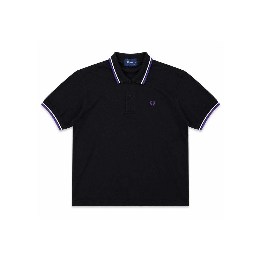 Fred Perry Black Twin Tipped Polo Shirt Purple Trim Men's L