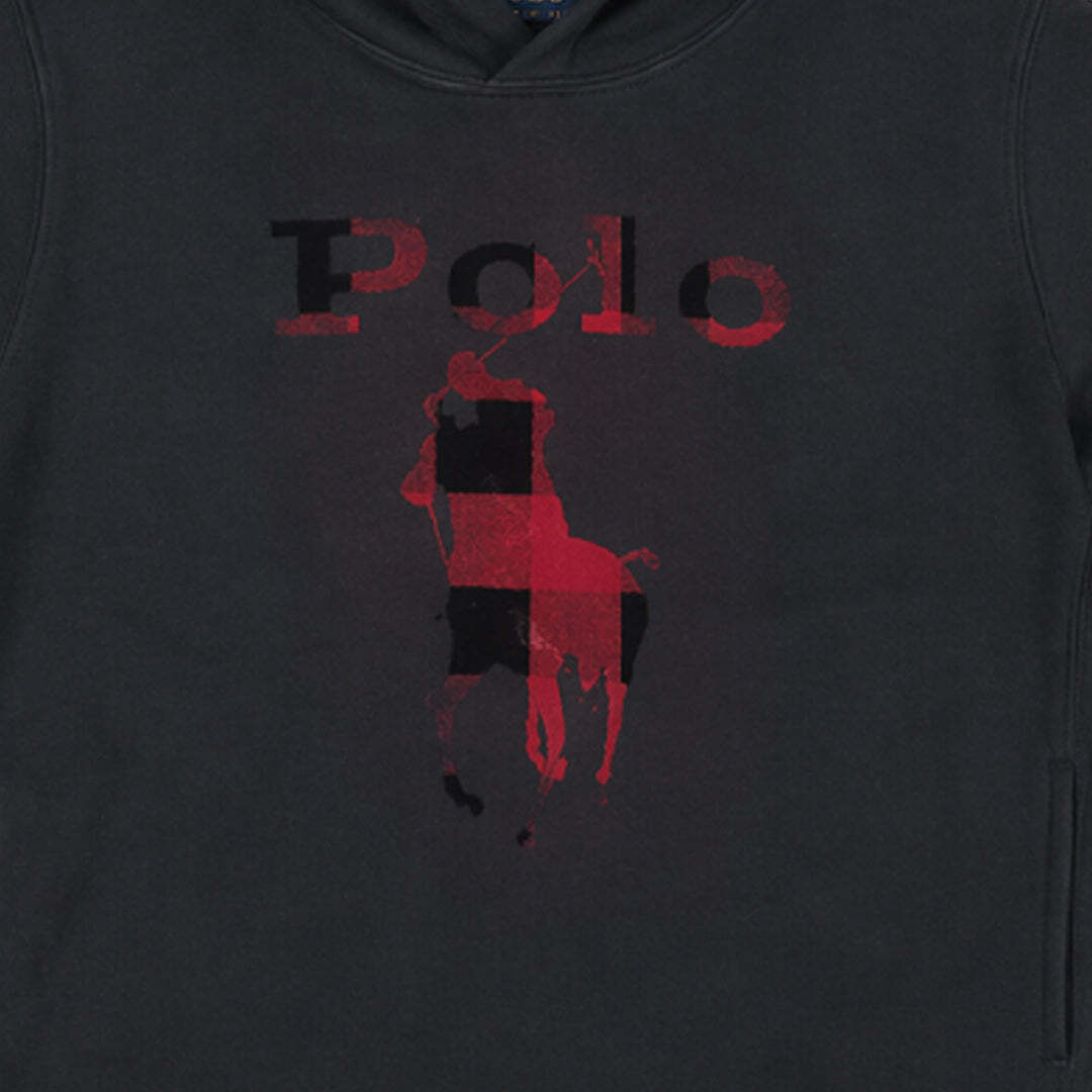 Polo Ralph Lauren Boys Black Buffalo Plaid Big Pony Hoodie Sweatshirt Size S (8)