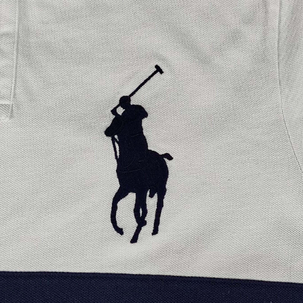 Polo Ralph Lauren Custom Slim Fit Big Pony Yacht Club Polo Shirt White Navy Men's L