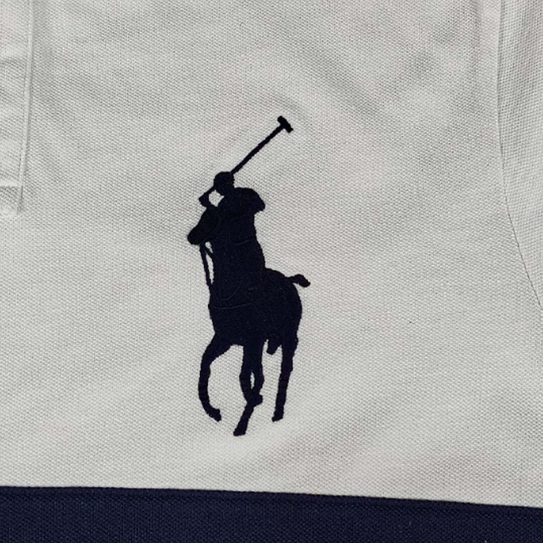 Polo Ralph Lauren Custom Slim Fit Big Pony Yacht Club Polo Shirt White Navy Men's L