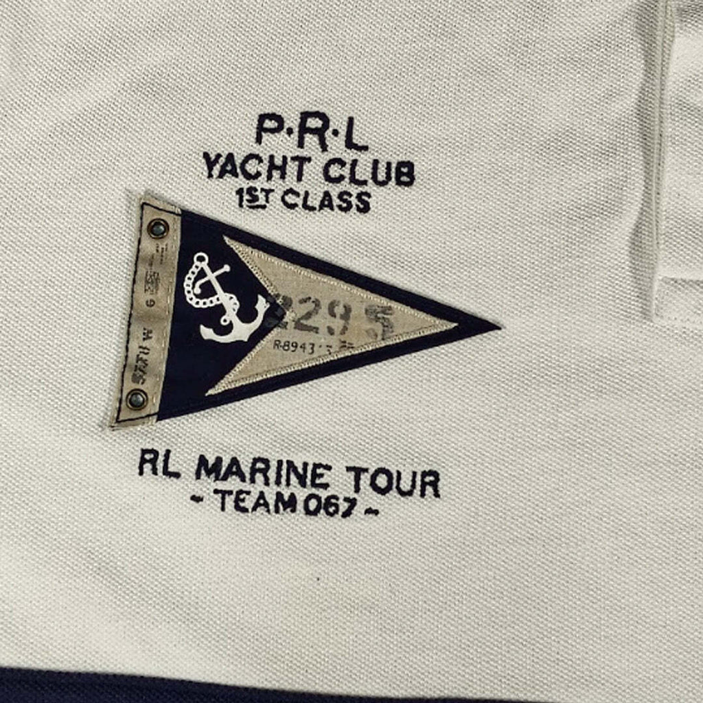 Polo Ralph Lauren Custom Slim Fit Big Pony Yacht Club Polo Shirt White Navy Men's L