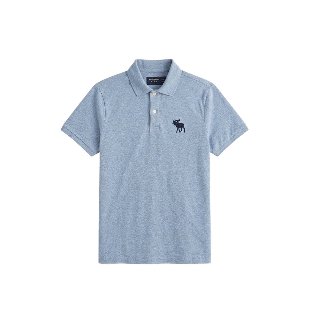 Abercrombie & Fitch Stretch Polo Shirt Light Blue Moose Logo Men's M