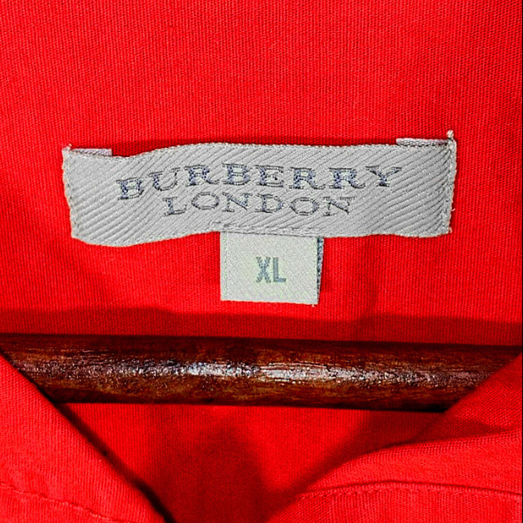 Authentic Burberry London Red Cotton Shirt Nova Check Trim Women's XL UK 14 16