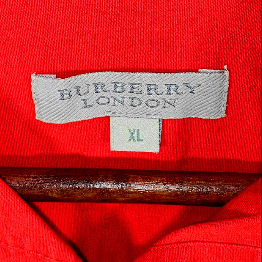 Authentic Burberry London Red Cotton Shirt Nova Check Trim Women's XL UK 14 16