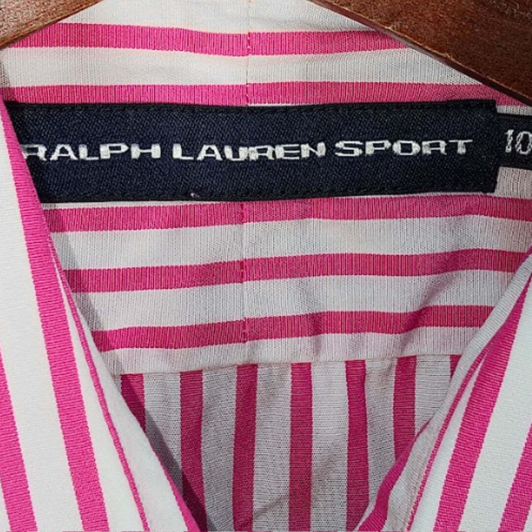 Ralph Lauren Sport Pink White Striped Button Shirt Women's Pony Logo