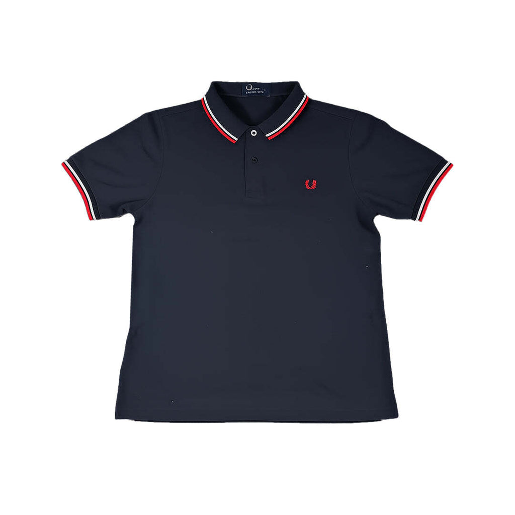 Fred Perry M3600 Twin Tipped Polo Shirt Black Red Slim Fit Cotton Men's L