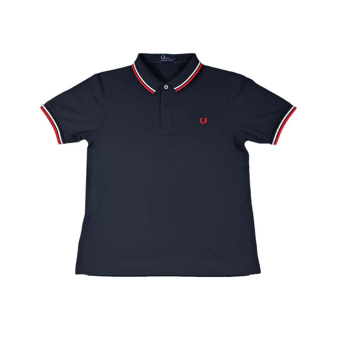 Fred Perry M3600 Twin Tipped Polo Shirt Black Red Slim Fit Cotton Men's L