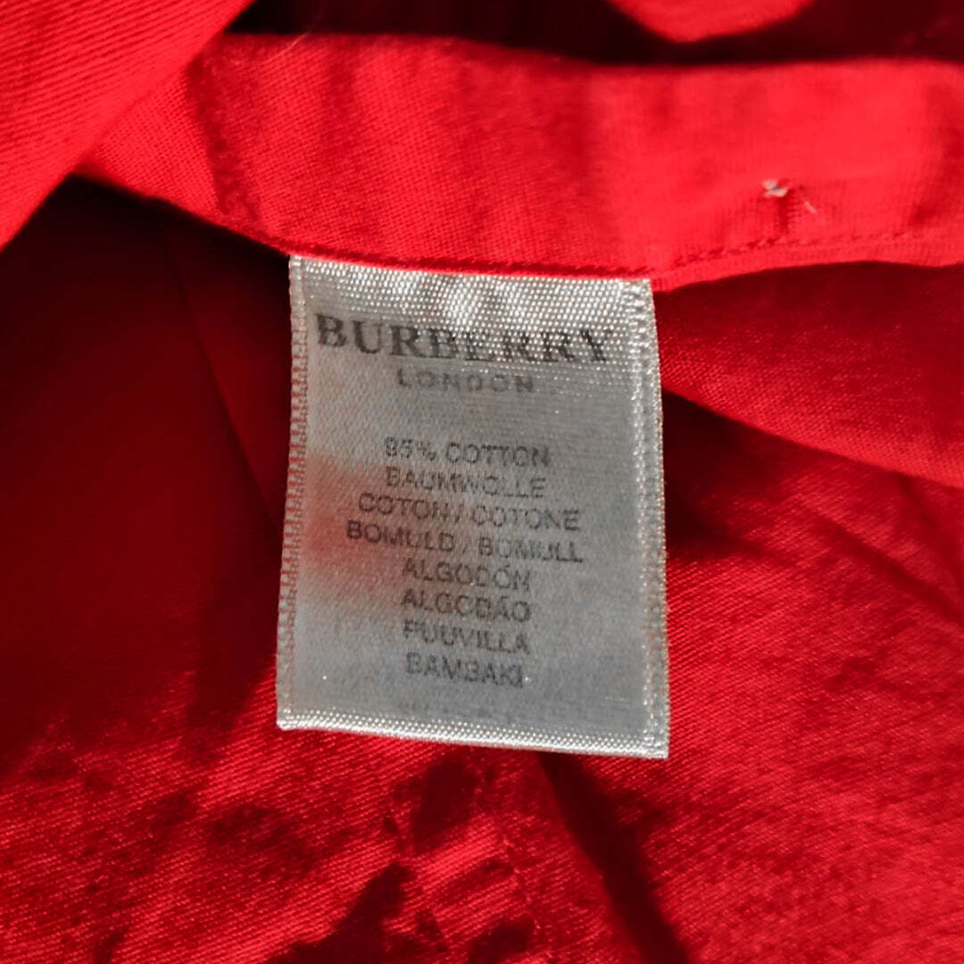 Authentic Burberry London Red Cotton Shirt Nova Check Trim Women's XL UK 14 16