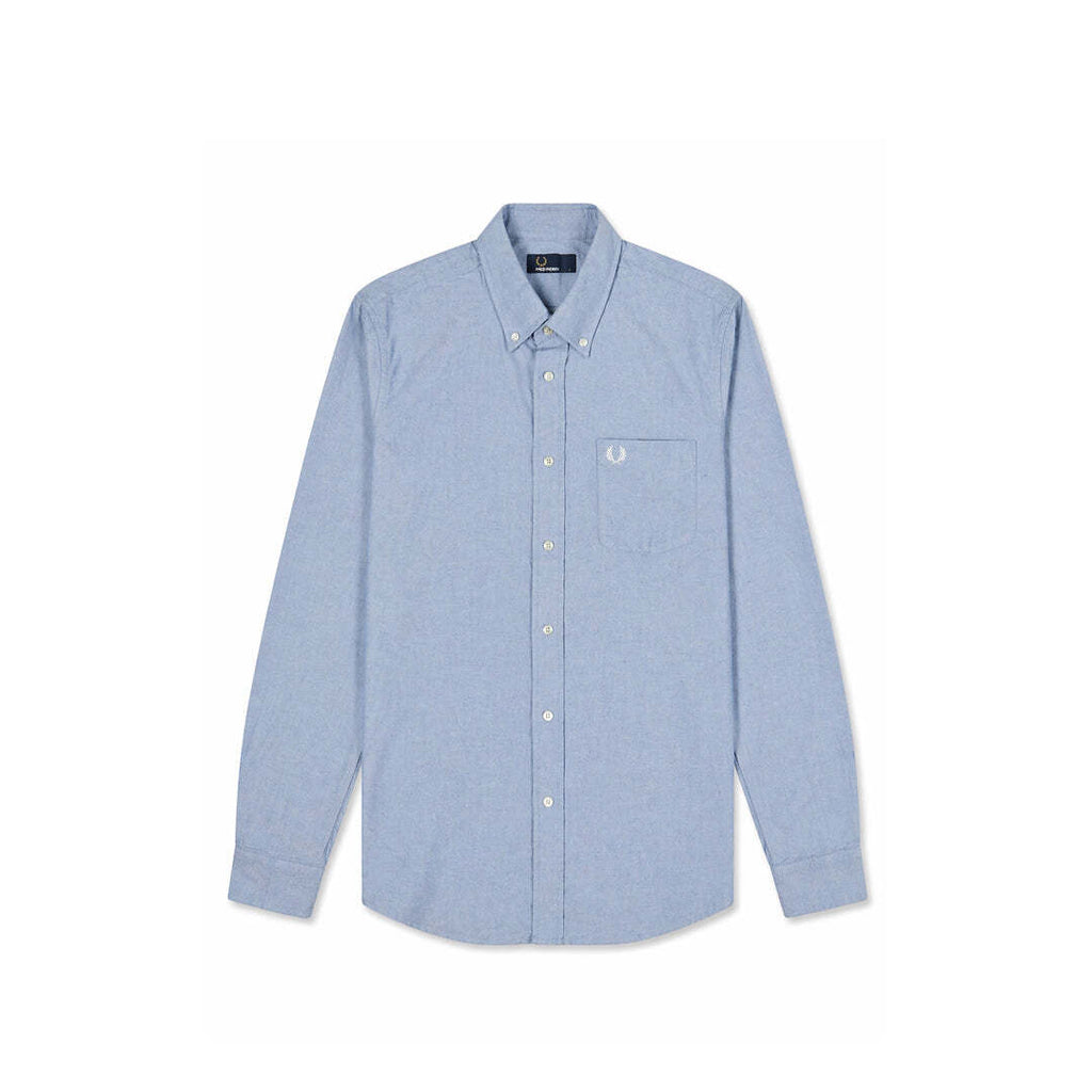 Fred Perry Oxford Button Down Shirt Light Blue Long Sleeve Laurel Logo Men's Large