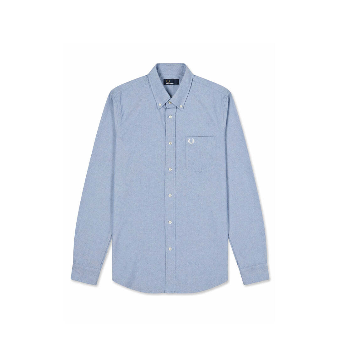 Fred Perry Oxford Button Down Shirt Light Blue Long Sleeve Laurel Logo Men's Large