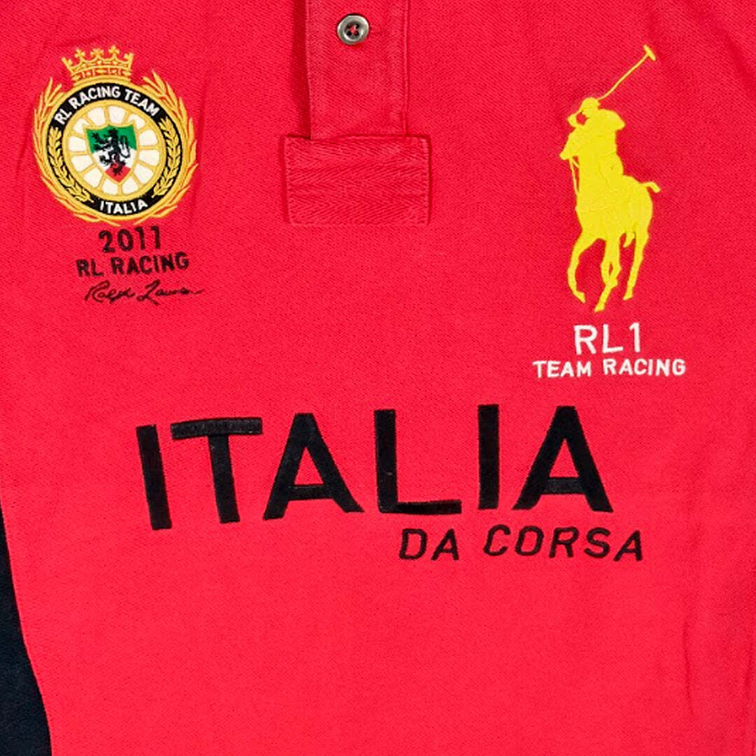 Polo Ralph Lauren RL Racing Italia Da Corsa Polo Shirt Red Black Custom Fit Medium