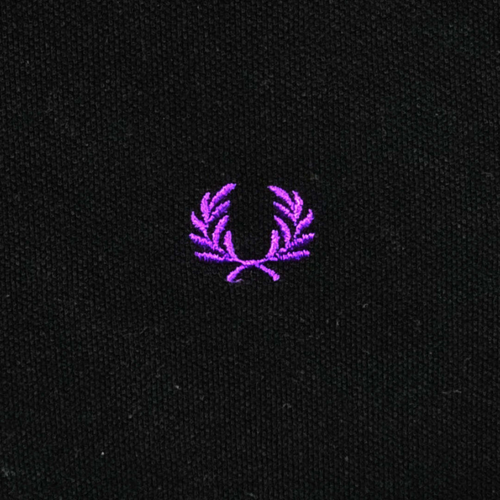 Fred Perry Black Twin Tipped Polo Shirt Purple Trim Men's L