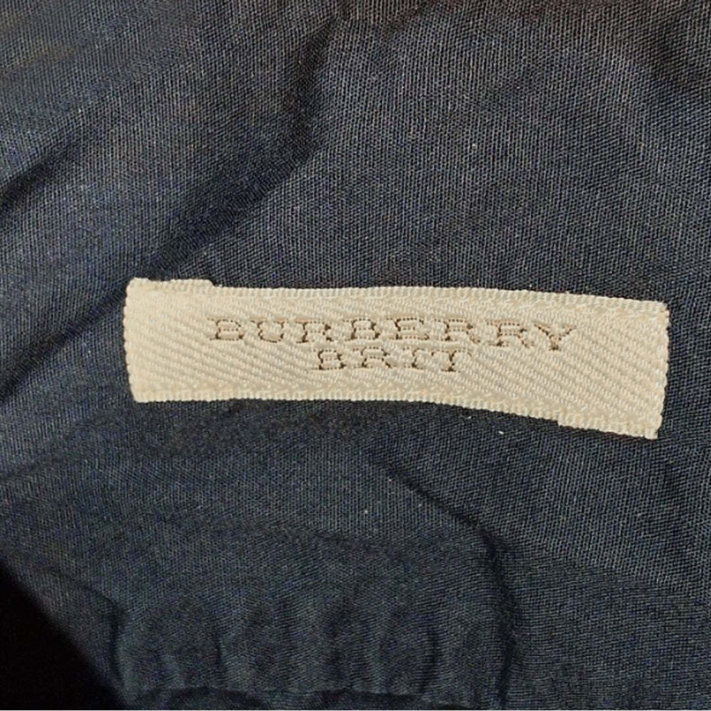 Burberry Brit Navy Stretch Cotton Shirt Men's Small Long Sleeve Nova Check Collar
