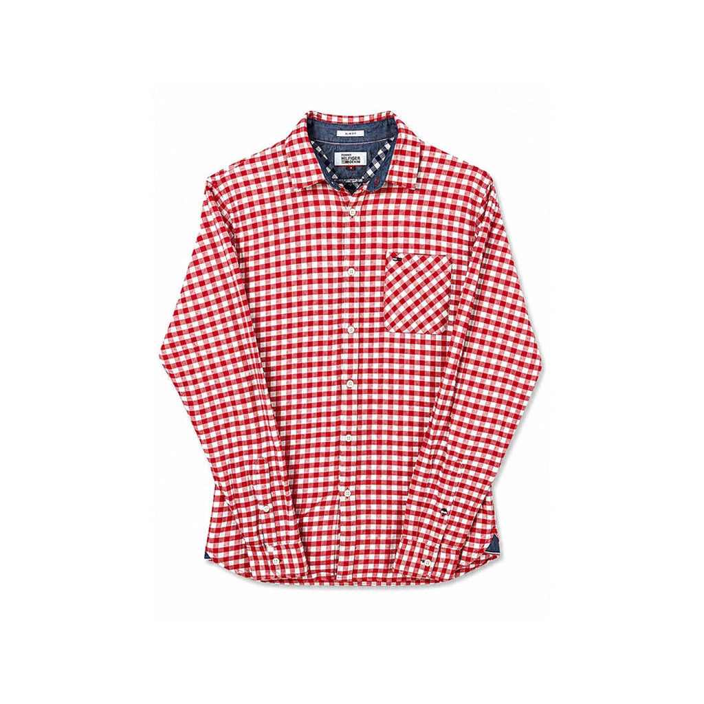 Tommy Hilfiger Denim Slim Fit Red White Gingham Check Shirt Men's Small