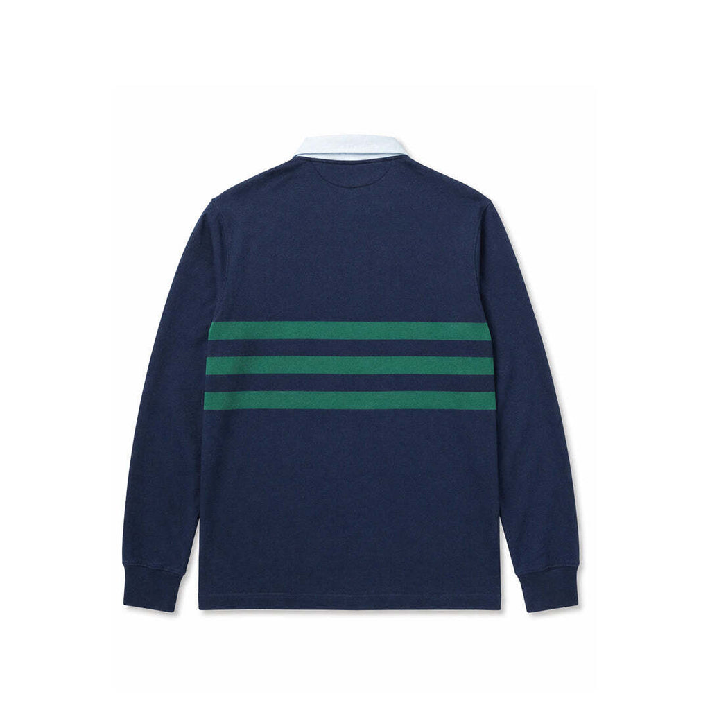 Polo by Ralph Lauren Custom Fit Navy Rugby Shirt with Green Stripes and Crest, M