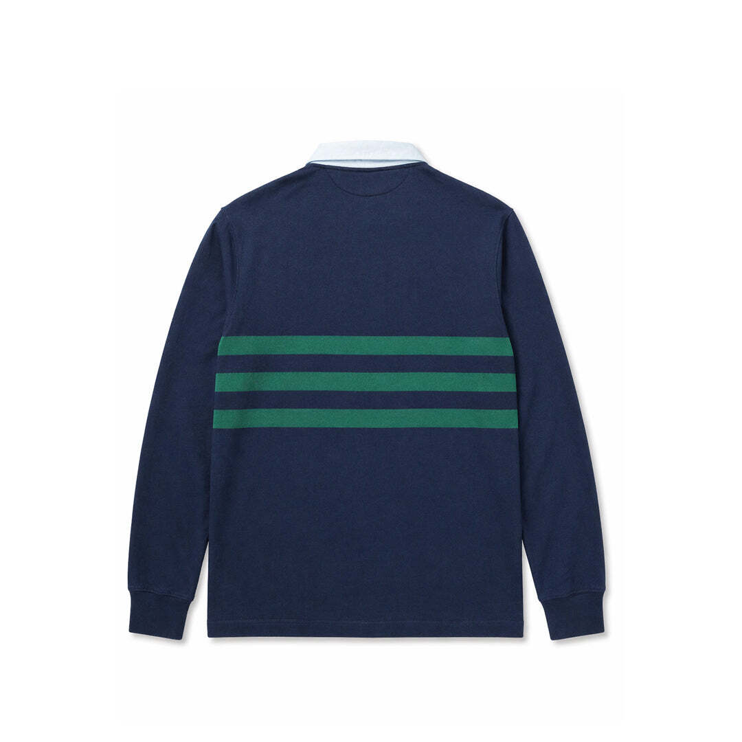 Polo by Ralph Lauren Custom Fit Navy Rugby Shirt with Green Stripes and Crest, M
