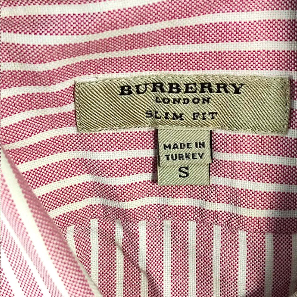Burberry London Slim Fit Red White Stripe Cotton Shirt Men's Size S