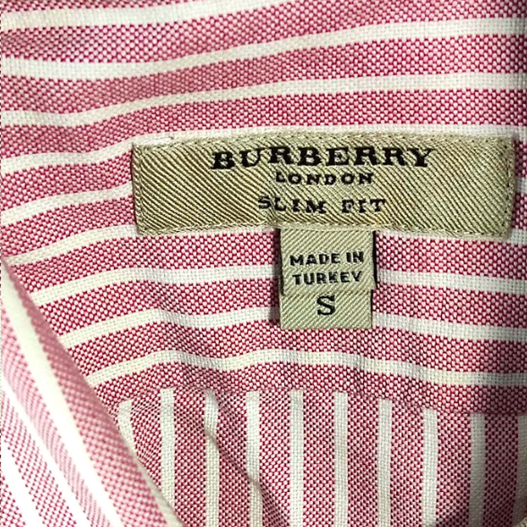 Burberry London Slim Fit Red White Stripe Cotton Shirt Men's Size S