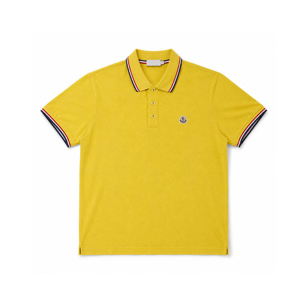 Moncler Yellow Polo Shirt Men's Medium Cotton Piqué Logo Patch Short Sleeve