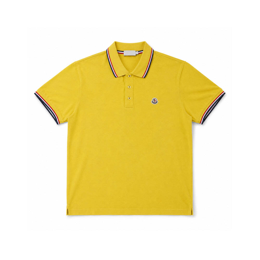 Moncler Yellow Polo Shirt Men's Medium Cotton Piqué Logo Patch Short Sleeve