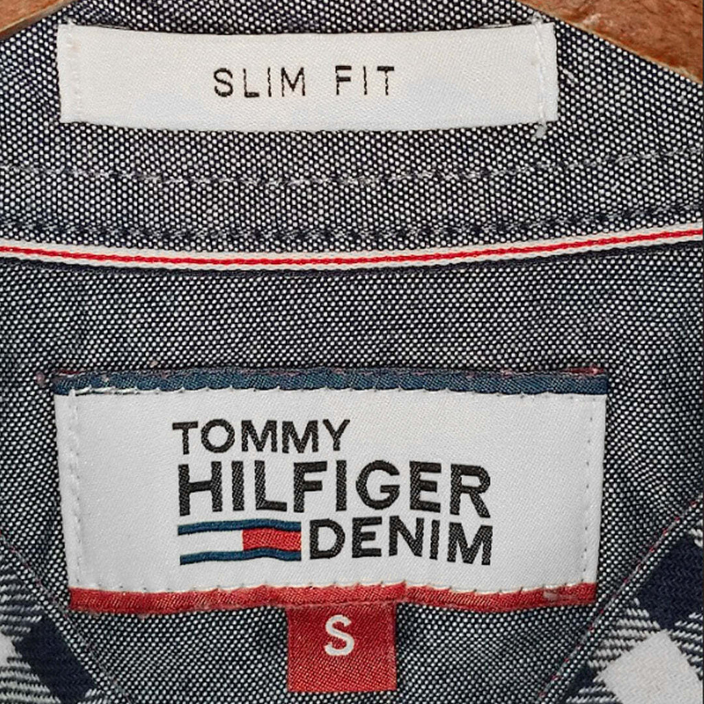 Tommy Hilfiger Denim Slim Fit Red White Gingham Check Shirt Men's Small