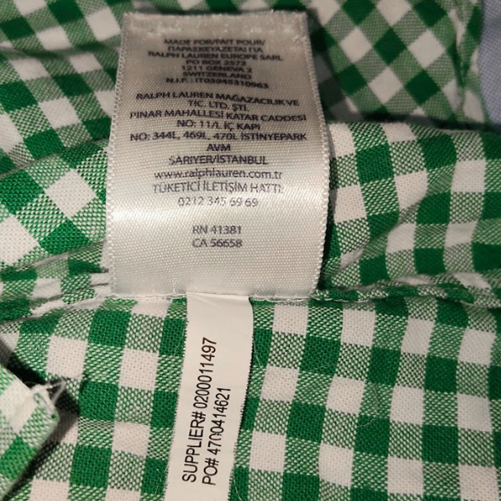 Ralph Lauren Slim Fit Stretch Oxford Green Gingham Check Shirt Men's Medium