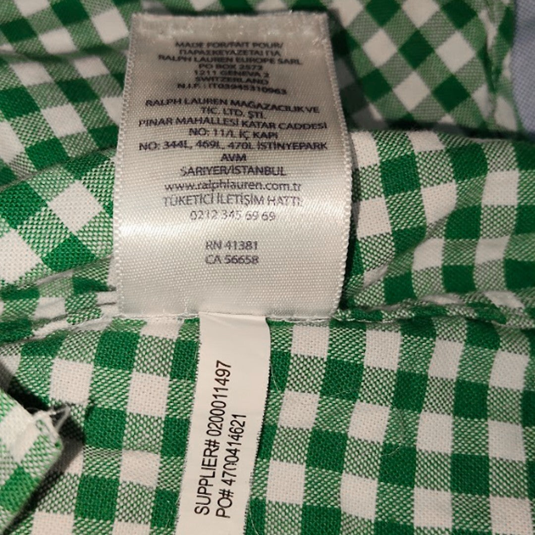 Ralph Lauren Slim Fit Stretch Oxford Green Gingham Check Shirt Men's Medium