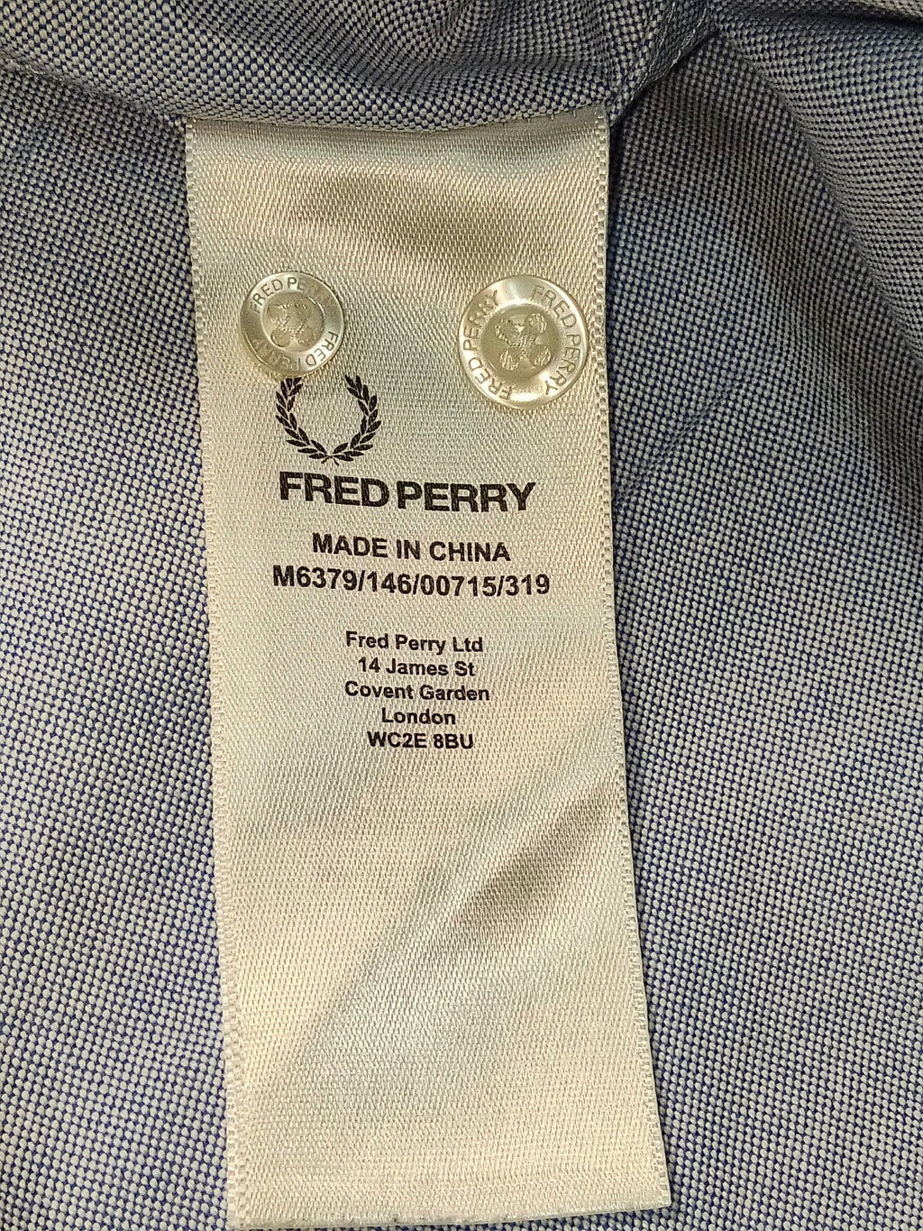 Fred Perry Oxford Button Down Shirt Light Blue Long Sleeve Laurel Logo Men's Large