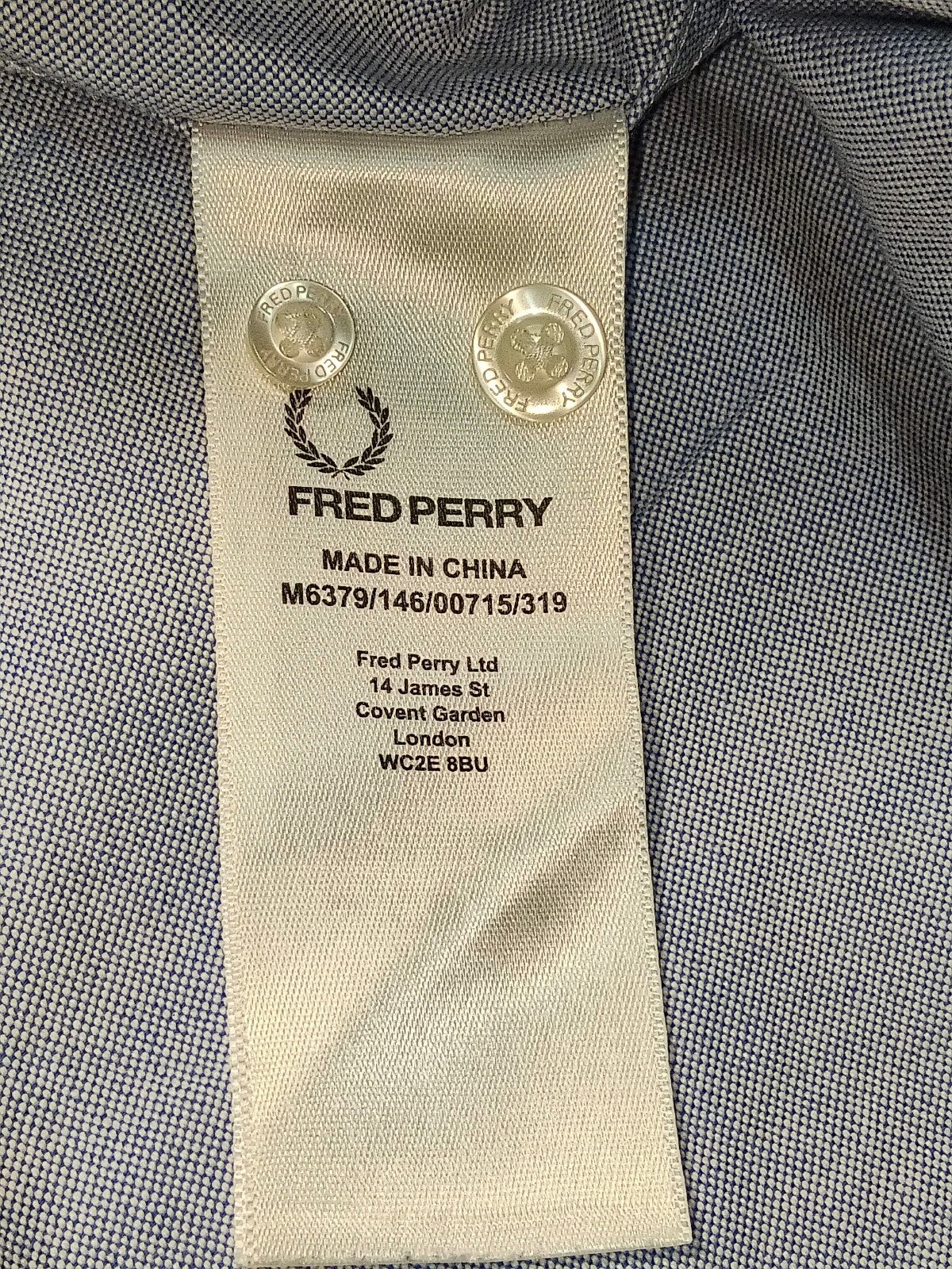 Fred Perry Oxford Button Down Shirt Light Blue Long Sleeve Laurel Logo Men's Large