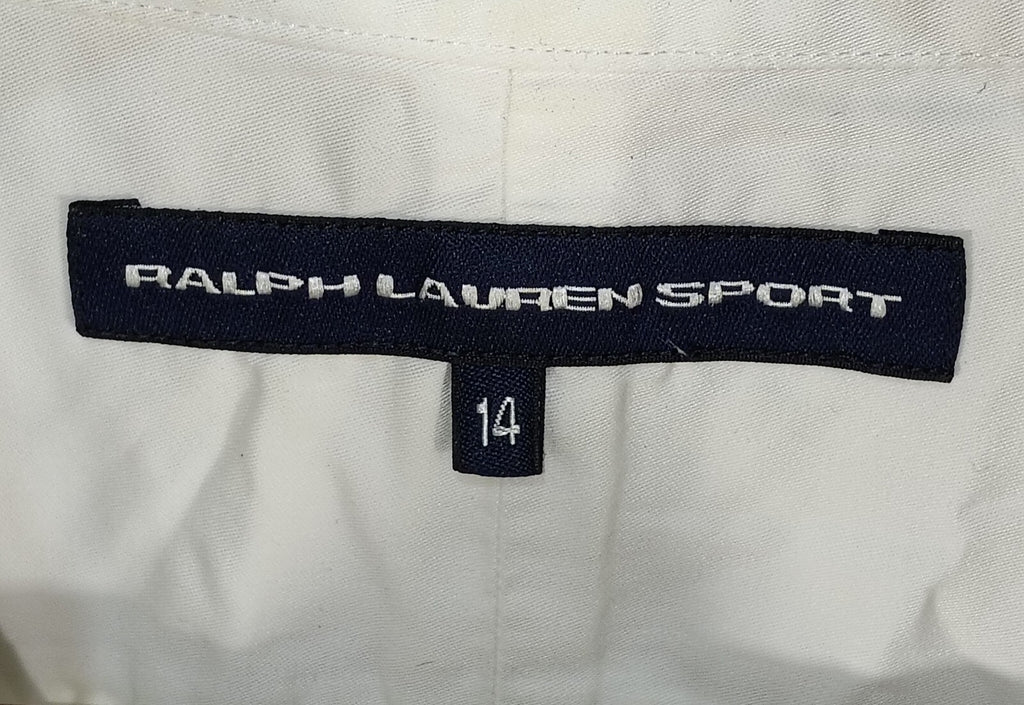 Ralph Lauren Sport Women's White Cotton Cap Sleeve Button Shirt Size 14 Large