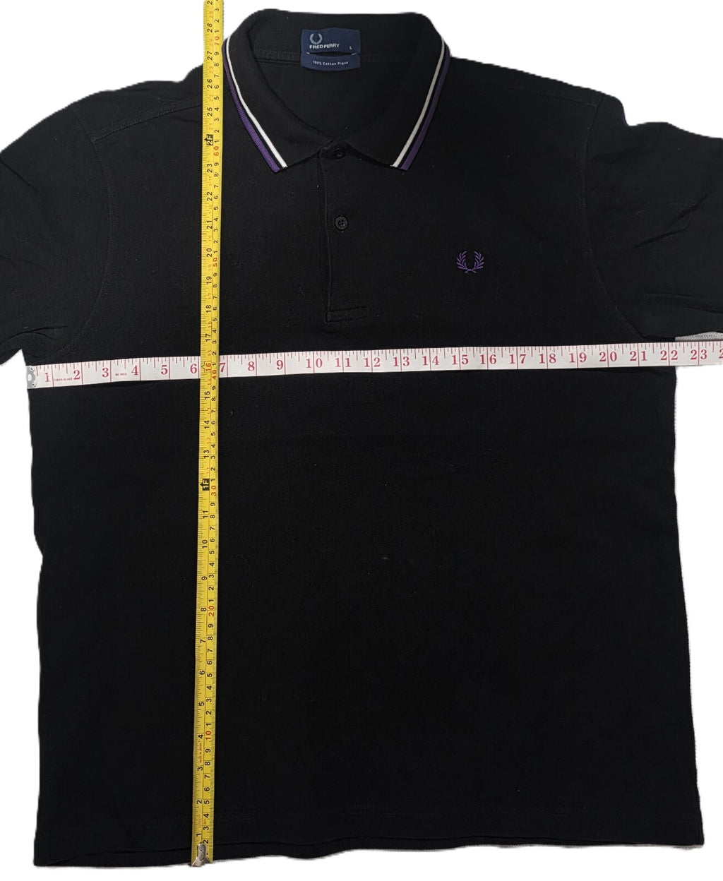 Fred Perry Black Twin Tipped Polo Shirt Purple Trim Men's L