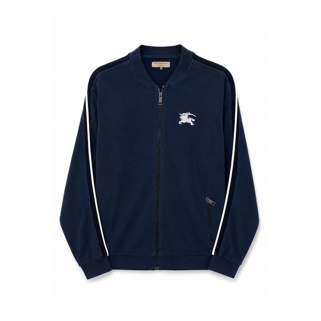 Burberry London England Navy Zip Up Track Jacket XXL Embroidered Logo Cotton